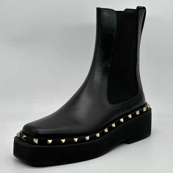 Valentino Rockstud Studded M-Way Chelsea Beatle Leather Ankle Bootie Boots - Picture 5 of 16